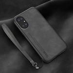 For Huawei P50 Pro Lamba Skin Feel Leather Back Phone Case with Strap(Dark Grey)