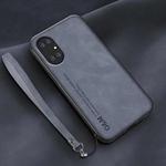 For Huawei P50 Pro Lamba Skin Feel Leather Back Phone Case with Strap(Blue)