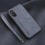 For Huawei Maimang 9 Lamba Skin Feel Leather Back Phone Case with Strap(Blue)