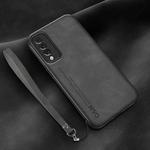 For Huawei Maimang 10 Lamba Skin Feel Leather Back Phone Case with Strap(Dark Grey)
