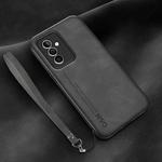For Huawei Maimang 11 Lamba Skin Feel Leather Back Phone Case with Strap(Dark Grey)