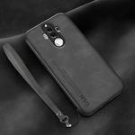 For Huawei Mate 9 Lamba Skin Feel Leather Back Phone Case with Strap(Dark Grey)