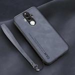 For Huawei Mate 9 Lamba Skin Feel Leather Back Phone Case with Strap(Blue)