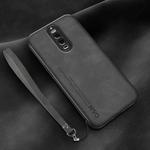 For Huawei Mate 9 Pro Lamba Skin Feel Leather Back Phone Case with Strap(Dark Grey)