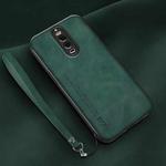 For Huawei Mate 9 Pro Lamba Skin Feel Leather Back Phone Case with Strap(Deep Green)