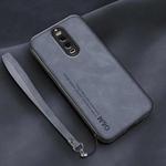 For Huawei Mate 9 Pro Lamba Skin Feel Leather Back Phone Case with Strap(Blue)
