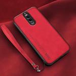 For Huawei Mate 9 Pro Lamba Skin Feel Leather Back Phone Case with Strap(Red)