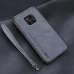For Huawei Mate 20 Pro Lamba Skin Feel Leather Back Phone Case with Strap(Blue)