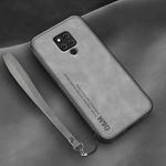 For Huawei Mate 20 X Lamba Skin Feel Leather Back Phone Case with Strap(Space Grey)