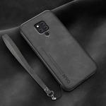 For Huawei Mate 20 X Lamba Skin Feel Leather Back Phone Case with Strap(Dark Grey)