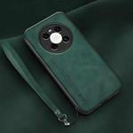 For Huawei Mate 40 Lamba Skin Feel Leather Back Phone Case with Strap(Deep Green)