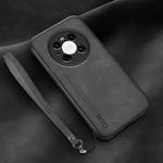 For Huawei Mate 40 Pro Lamba Skin Feel Leather Back Phone Case with Strap(Dark Grey)