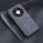 For Huawei Mate 40 Pro Lamba Skin Feel Leather Back Phone Case with Strap(Blue)