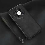 For Huawei Mate 40 Pro Lamba Skin Feel Leather Back Phone Case with Strap(Black)