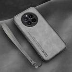 For Huawei Mate 50 Lamba Skin Feel Leather Back Phone Case with Strap(Space Grey)