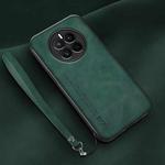For Huawei Mate 50 Lamba Skin Feel Leather Back Phone Case with Strap(Deep Green)