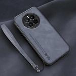 For Huawei Mate 50 Lamba Skin Feel Leather Back Phone Case with Strap(Blue)