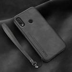 For Huawei nova 3e Lamba Skin Feel Leather Back Phone Case with Strap(Dark Grey)