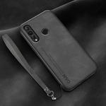For Huawei nova 4 Lamba Skin Feel Leather Back Phone Case with Strap(Dark Grey)