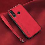 For Huawei nova 4 Lamba Skin Feel Leather Back Phone Case with Strap(Red)