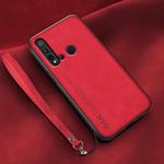 For Huawei nova 5i Lamba Skin Feel Leather Back Phone Case with Strap(Red)