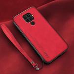 For Huawei nova 5i Pro Lamba Skin Feel Leather Back Phone Case with Strap(Red)