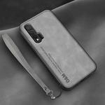 For Huawei nova 6 5G Lamba Skin Feel Leather Back Phone Case with Strap(Space Grey)