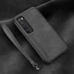 For Huawei nova 7 Pro Lamba Skin Feel Leather Back Phone Case with Strap(Dark Grey)