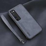 For Huawei nova 7 Pro Lamba Skin Feel Leather Back Phone Case with Strap(Blue)