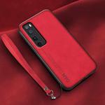 For Huawei nova 7 Pro Lamba Skin Feel Leather Back Phone Case with Strap(Red)