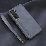 For Huawei nova 7 SE Lamba Skin Feel Leather Back Phone Case with Strap(Blue)