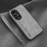 For Huawei nova 8 Pro Lamba Skin Feel Leather Back Phone Case with Strap(Space Grey)