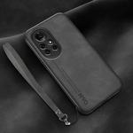 For Huawei nova 8 Pro Lamba Skin Feel Leather Back Phone Case with Strap(Dark Grey)