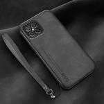 For Huawei nova 8 SE Lamba Skin Feel Leather Back Phone Case with Strap(Dark Grey)