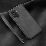 For Huawei nova 10 Lamba Skin Feel Leather Back Phone Case with Strap(Dark Grey)