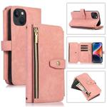 For iPhone 14 Dream 9-Card Wallet Zipper Bag Leather Phone Case(Pink)
