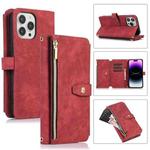 For iPhone 14 Pro Dream 9-Card Wallet Zipper Bag Leather Phone Case(Red)