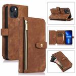 For iPhone 13 Dream 9-Card Wallet Zipper Bag Leather Phone Case(Brown)