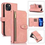 For iPhone 13 Dream 9-Card Wallet Zipper Bag Leather Phone Case(Pink)