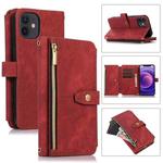For iPhone 12 Dream 9-Card Wallet Zipper Bag Leather Phone Case(Red)