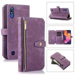 For Samsung Galaxy A10 Dream 9-Card Wallet Zipper Bag Leather Phone Case(Purple)