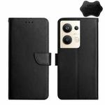 For OPPO Reno9 Pro+ HT02 Genuine Leather Fingerprint-proof Flip Phone Case(Black)