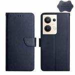 For OPPO Reno9 Pro+ HT02 Genuine Leather Fingerprint-proof Flip Phone Case(Blue)