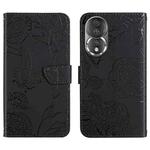 For Honor 80 HT03 Skin Feel Butterfly Embossed Flip Leather Phone Case(Black)