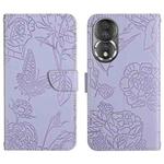 For Honor 80 HT03 Skin Feel Butterfly Embossed Flip Leather Phone Case(Purple)