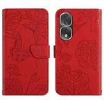 For Honor 80 Pro HT03 Skin Feel Butterfly Embossed Flip Leather Phone Case(Red)
