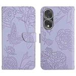 For Honor 80 Pro HT03 Skin Feel Butterfly Embossed Flip Leather Phone Case(Purple)