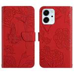 For Honor 80 SE HT03 Skin Feel Butterfly Embossed Flip Leather Phone Case(Red)