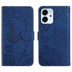 For Honor 80 SE HT03 Skin Feel Butterfly Embossed Flip Leather Phone Case(Blue)