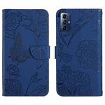 For Motorola Moto G Play 2023 HT03 Skin Feel Butterfly Embossed Flip Leather Phone Case(Blue)